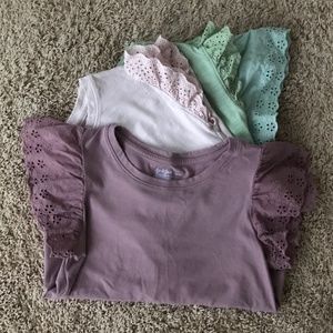 Four Girls L 10-12 Cat&Jack Ruffled Sleeves Tops Bundle